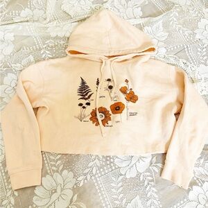 Peach Floral Cropped Hoodie Sweatshirt